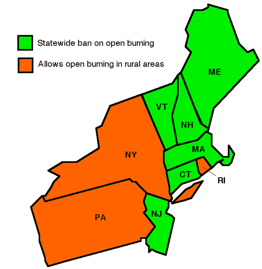 map of Northeast states open burn laws